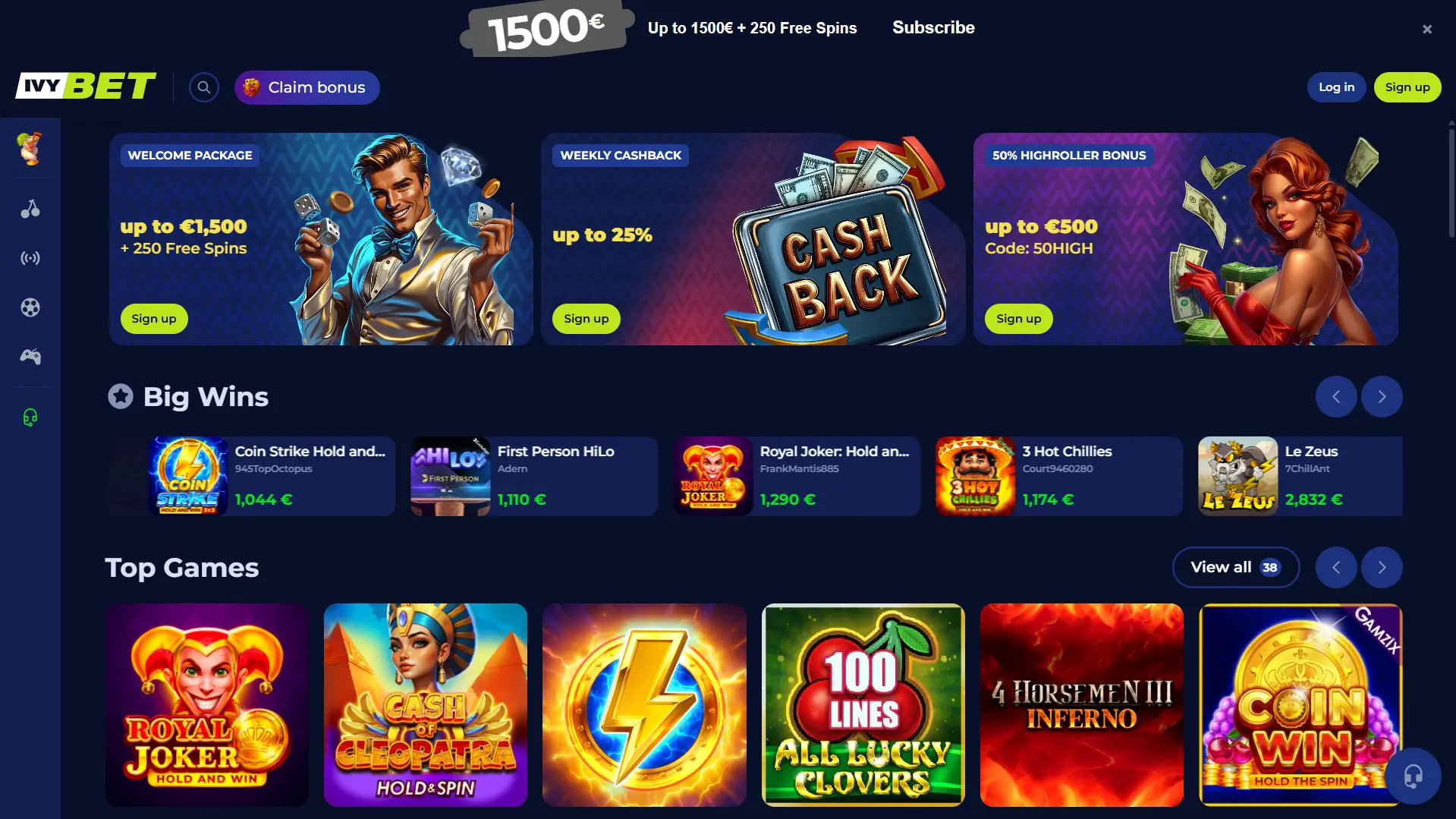 Interface utilisateur Ivybet avec promotions actives